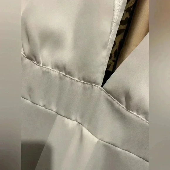 White Deep Plunge Dressy Top Peplum Chiffon Satin - Picture 2 of 10